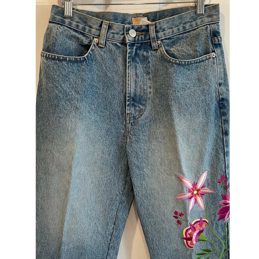 Sloane St. Embroidered Floral Jeans Light Wash Denim Straight Leg Retro Y2K Boho - Picture 5 of 9